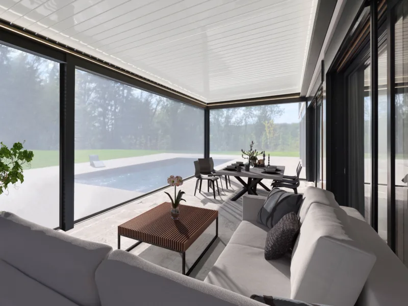 Lamellendach Übersicht 3 Lamellendach Qube 23 mit Schiebeanlagen