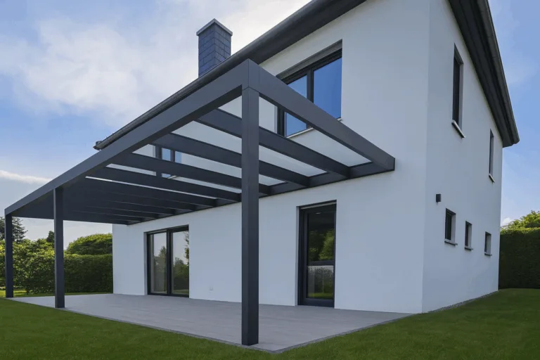 Terrassendach Terrassenüberdachung aus Aluminium an einem modernen Haus